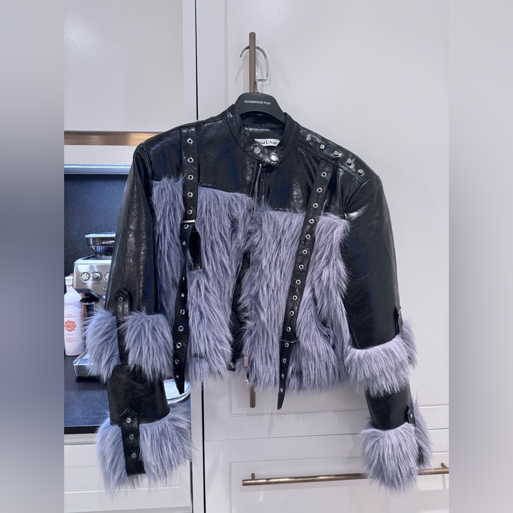 Black And Purple Faux Fur Women's Leather Jacket
